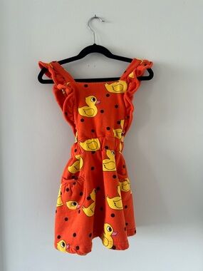 HUGO LOVES TIKI Girls' Orange Duck Print Casual Dress